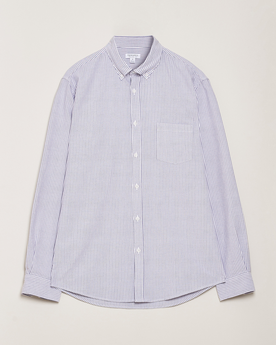 Herr | Skjortor | Sunspel | Striped Oxford Button Down Shirt White/Navy