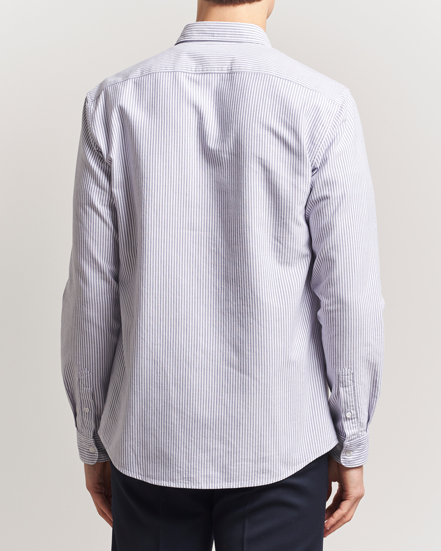 Herr | Skjortor | Sunspel | Striped Oxford Button Down Shirt White/Navy