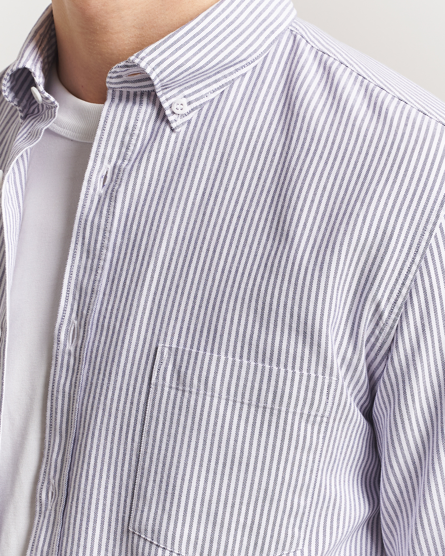 Herr | Skjortor | Sunspel | Striped Oxford Button Down Shirt White/Navy