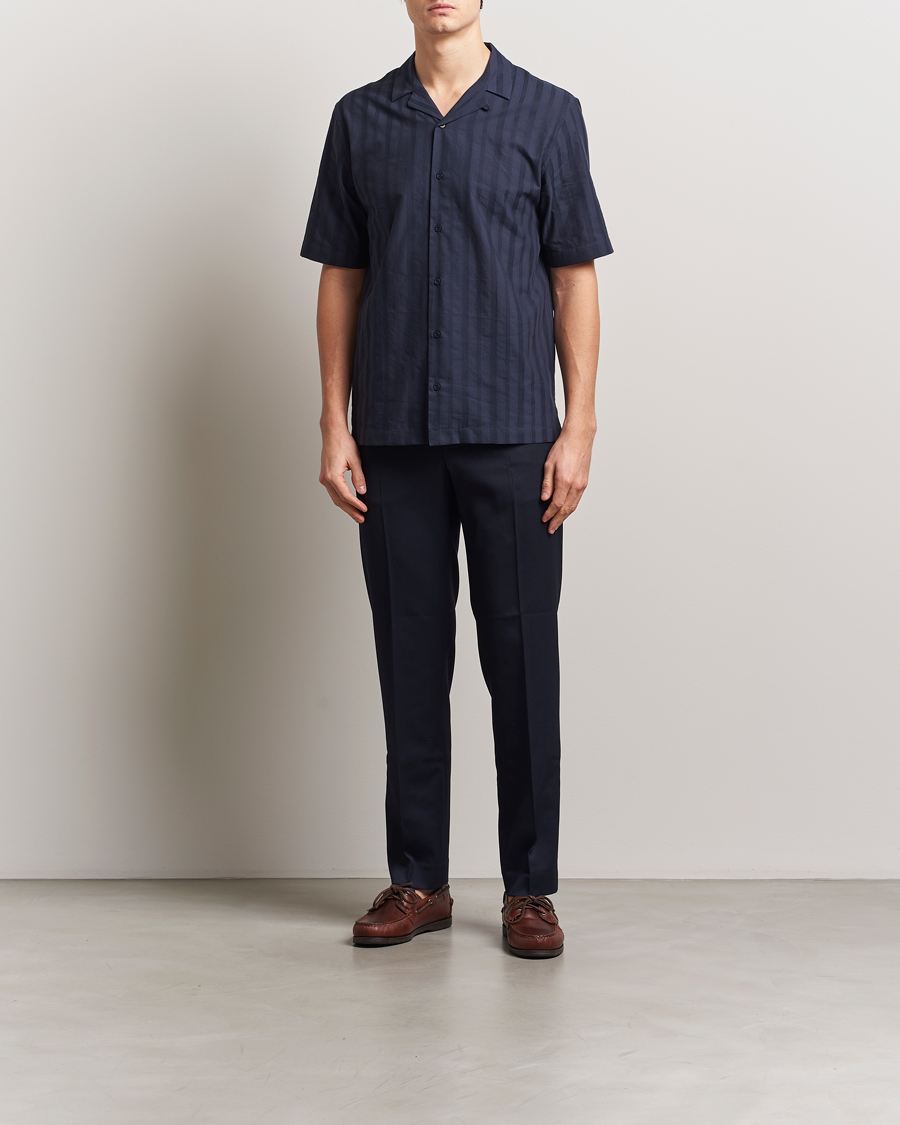 Herr | Skjortor | Sunspel | Embroidered Cotton Camp Shirt Navy