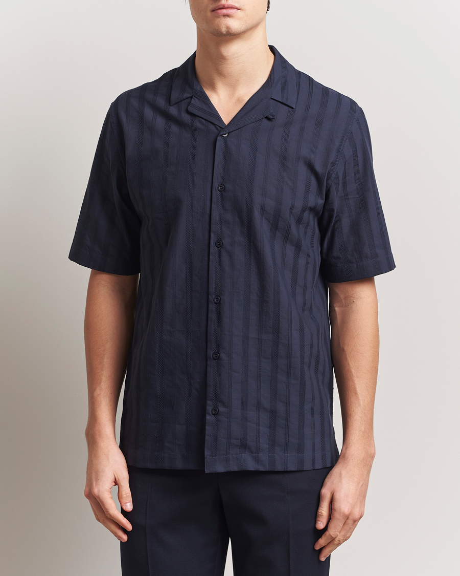 Herr | Skjortor | Sunspel | Embroidered Cotton Camp Shirt Navy