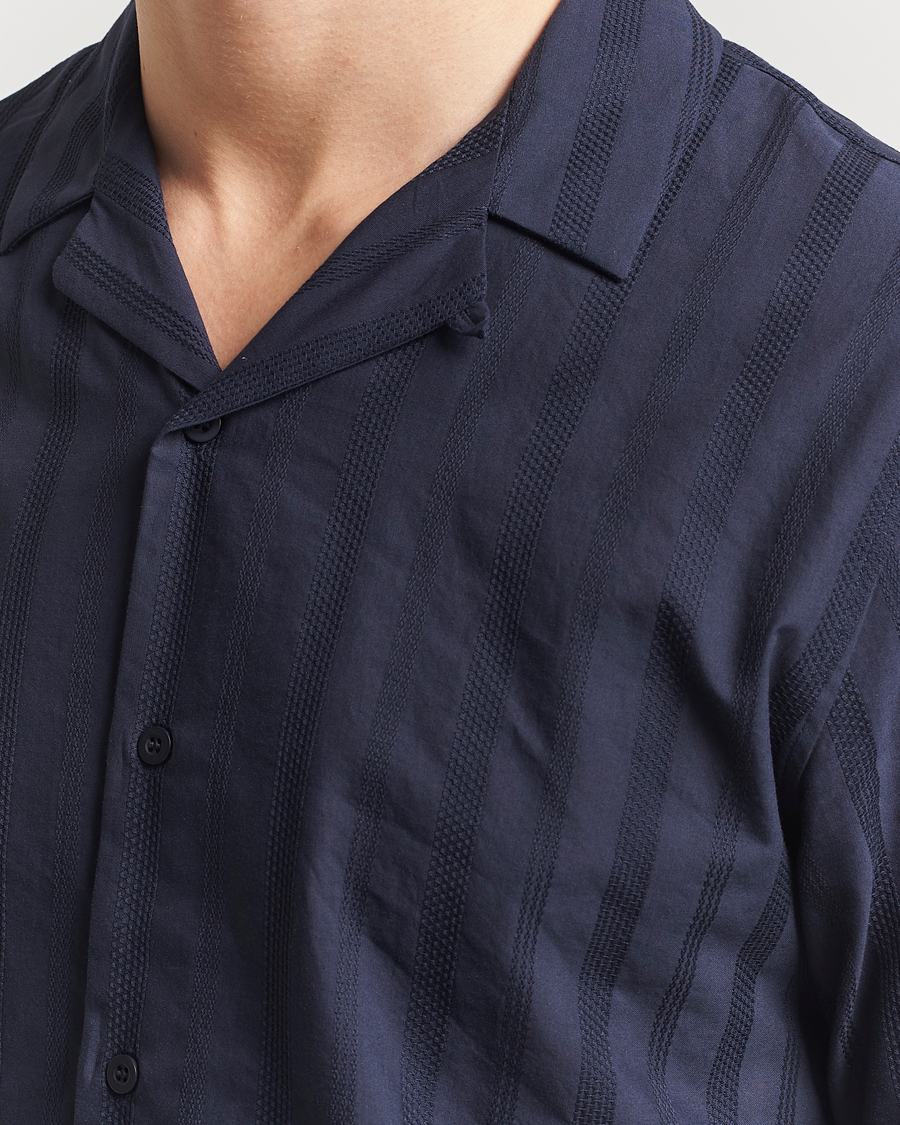 Herr | Skjortor | Sunspel | Embroidered Cotton Camp Shirt Navy