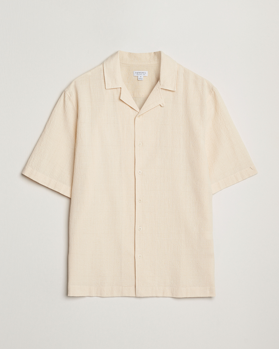 Herr | Skjortor | Sunspel | Loose Weave Check Cotton Camp Shirt Ecru