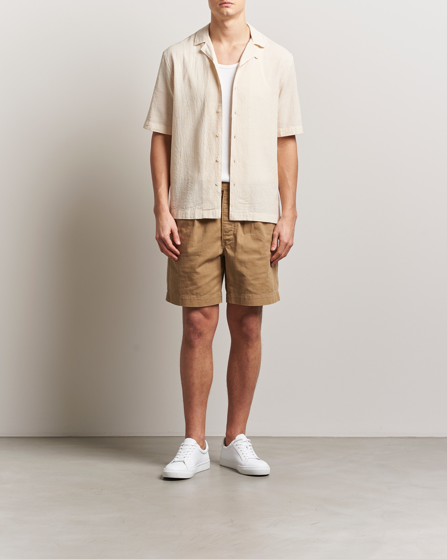 Herr | Skjortor | Sunspel | Loose Weave Check Cotton Camp Shirt Ecru