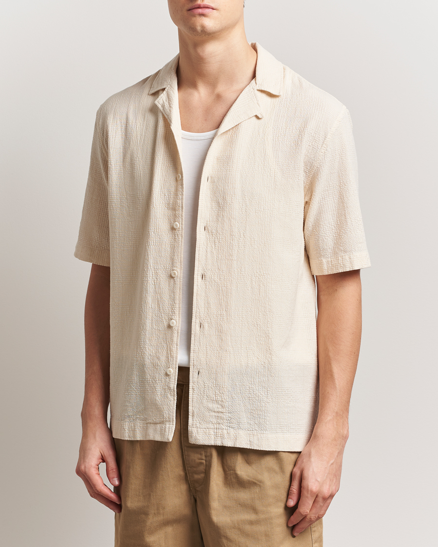 Herr | Skjortor | Sunspel | Loose Weave Check Cotton Camp Shirt Ecru