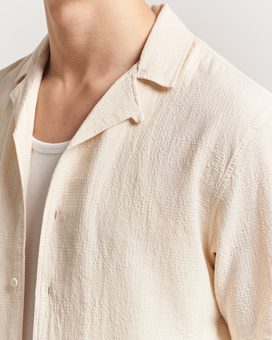 Herr | Skjortor | Sunspel | Loose Weave Check Cotton Camp Shirt Ecru