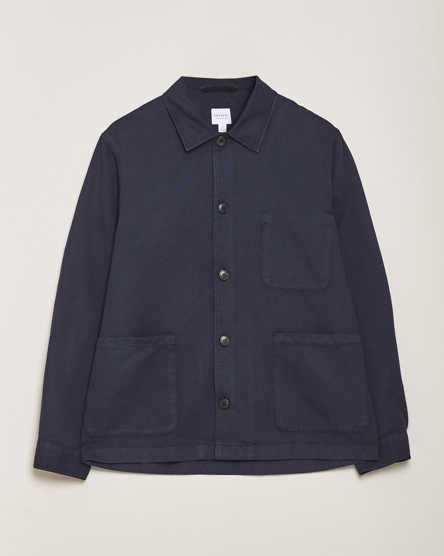 Herr | Skjortor | Sunspel | Twin Pocket Cotton/Linen Jacket Navy