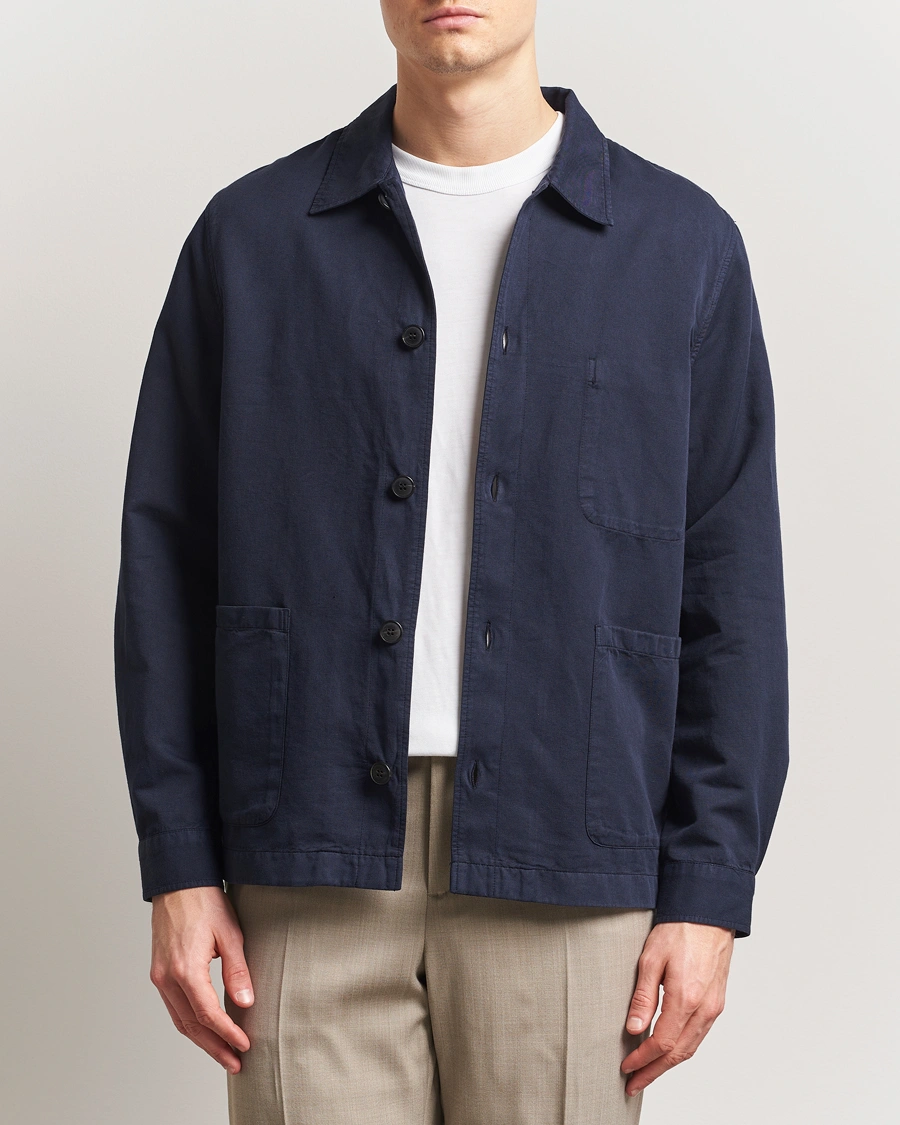 Herr | Skjortor | Sunspel | Twin Pocket Cotton/Linen Jacket Navy