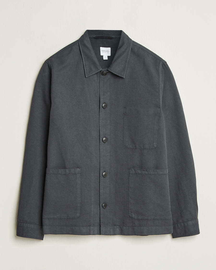 Herr | Skjortor | Sunspel | Twin Pocket Cotton/Linen Jacket Charcoal