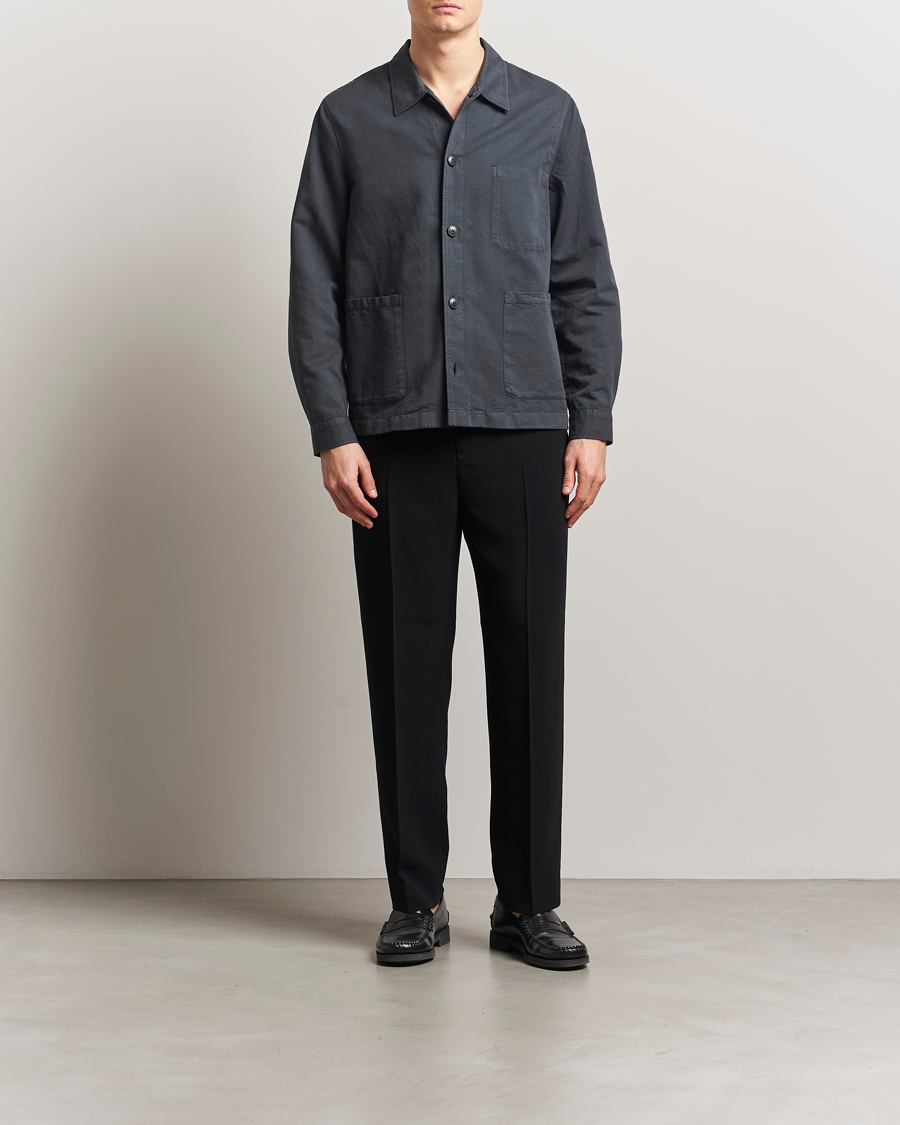Herr | Skjortor | Sunspel | Twin Pocket Cotton/Linen Jacket Charcoal