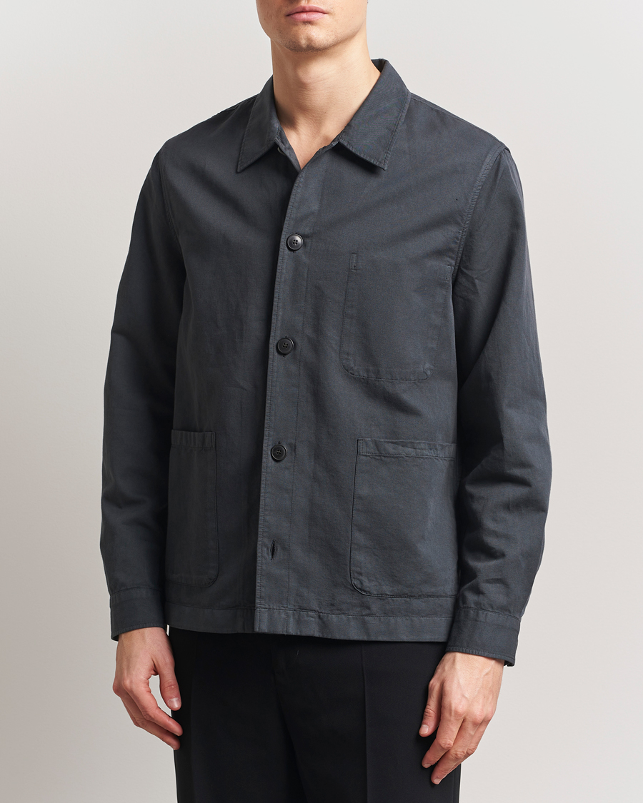 Herr | Skjortor | Sunspel | Twin Pocket Cotton/Linen Jacket Charcoal