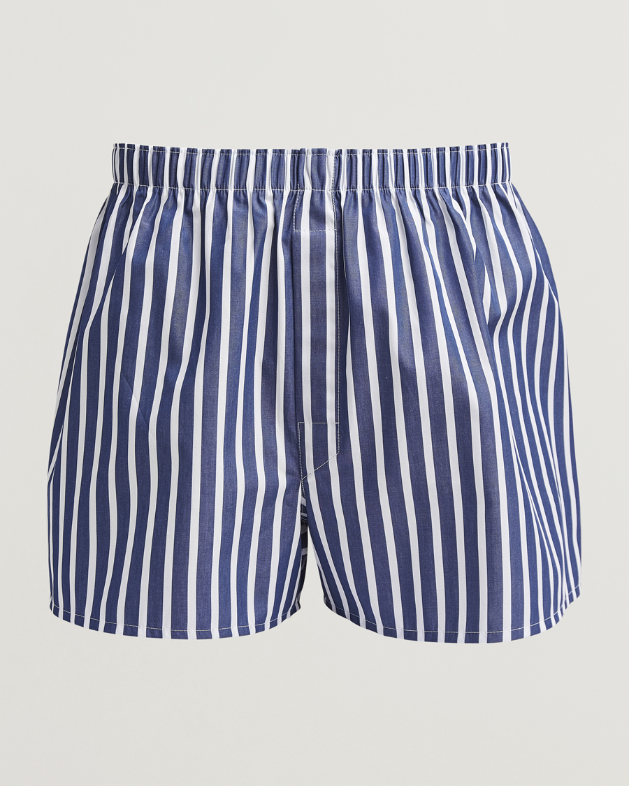 Herr | Underkläder | Sunspel | Classic Woven Cotton Boxer Shorts Navy/White Stripe