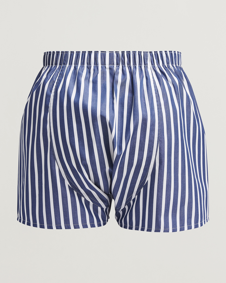 Herr | Underkläder | Sunspel | Classic Woven Cotton Boxer Shorts Navy/White Stripe
