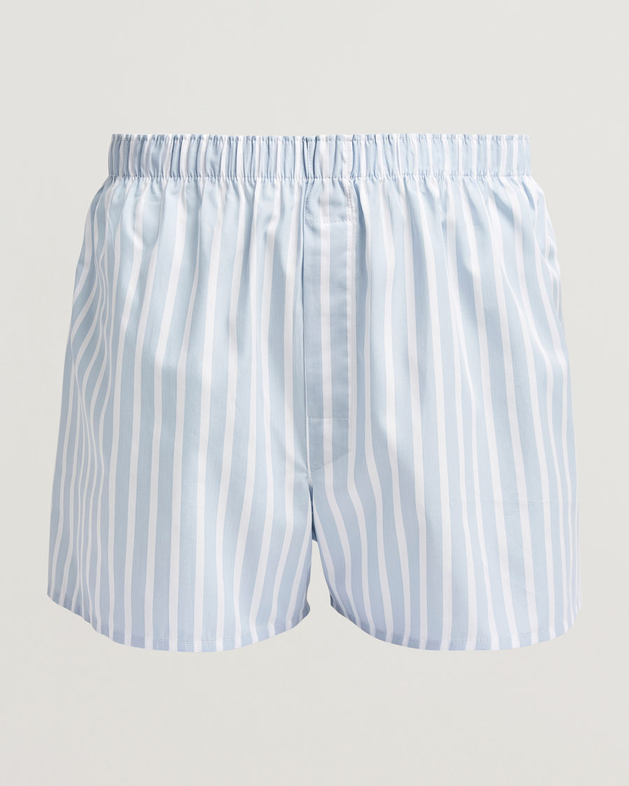 Herr | Underkläder | Sunspel | Classic Woven Cotton Boxer Shorts Sky Blue Barstripe
