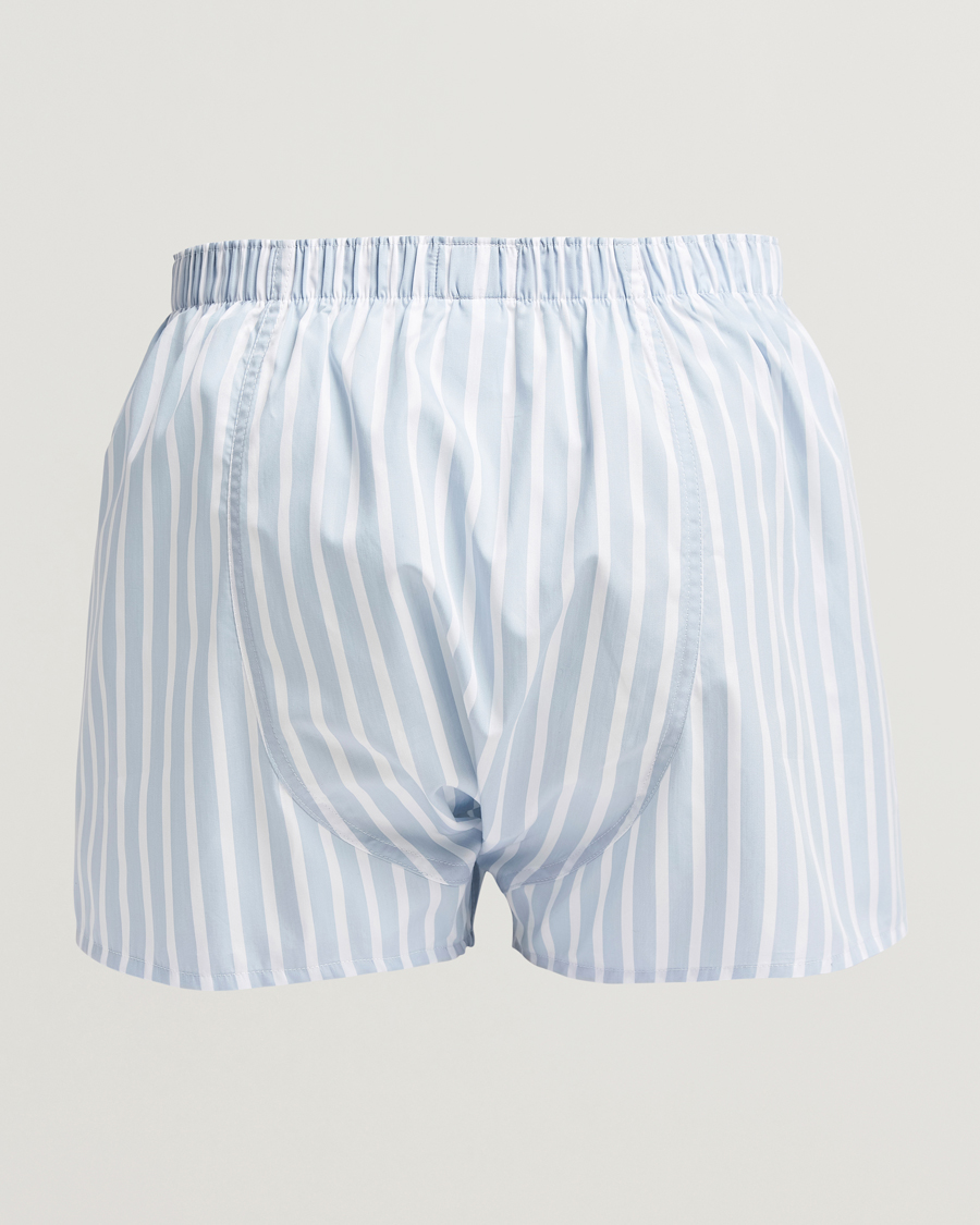 Herr | Underkläder | Sunspel | Classic Woven Cotton Boxer Shorts Sky Blue Barstripe