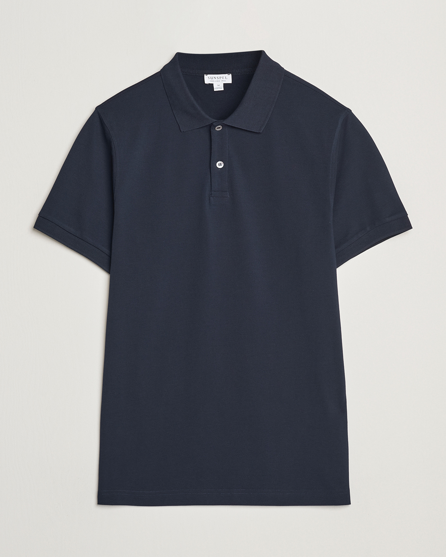 Herr | Pikéer | Sunspel | Supima Cotton Short Sleeve Pique Polo Midnight Navy