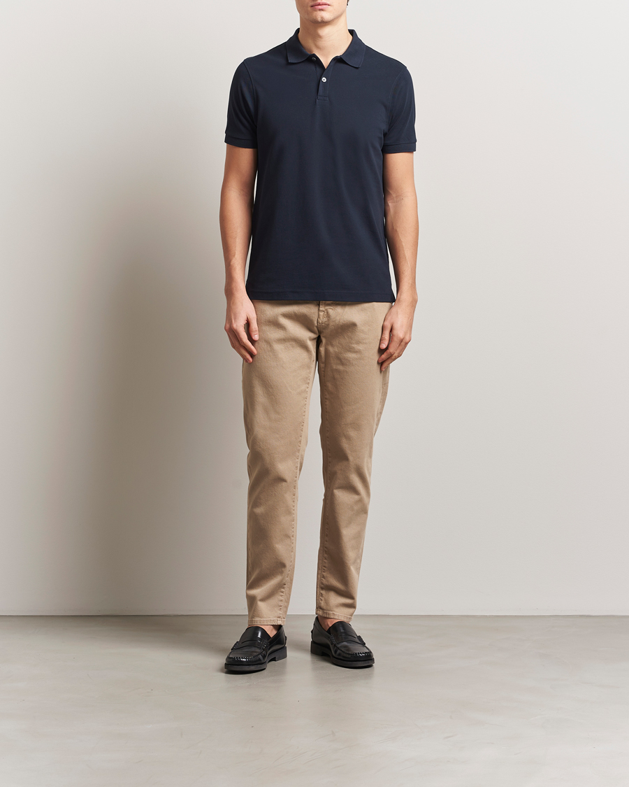 Herr | Pikéer | Sunspel | Supima Cotton Short Sleeve Pique Polo Midnight Navy
