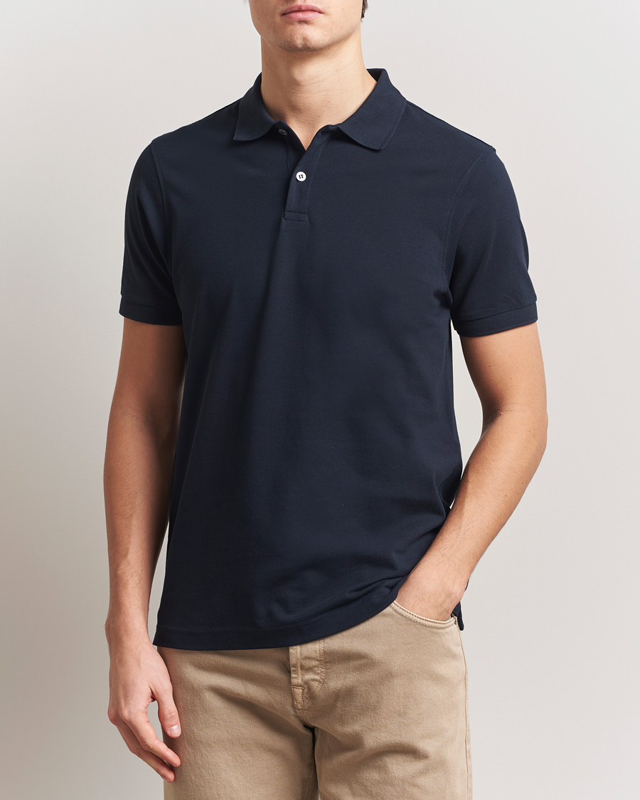 Herr | Pikéer | Sunspel | Supima Cotton Short Sleeve Pique Polo Midnight Navy