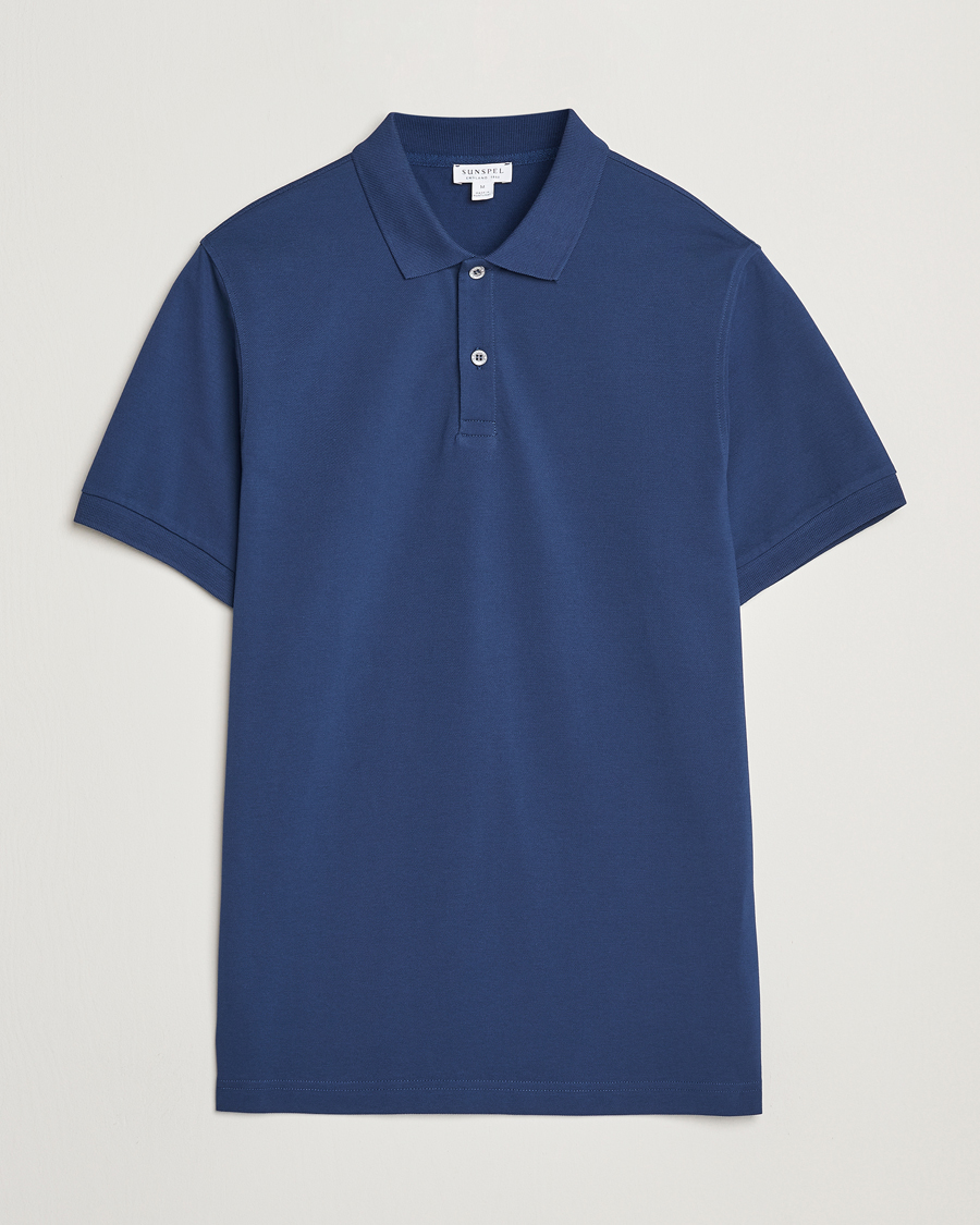 Herr | Pikéer | Sunspel | Supima Cotton Short Sleeve Pique Polo Ink Blue