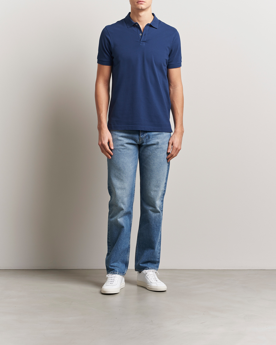 Herr | Pikéer | Sunspel | Supima Cotton Short Sleeve Pique Polo Ink Blue