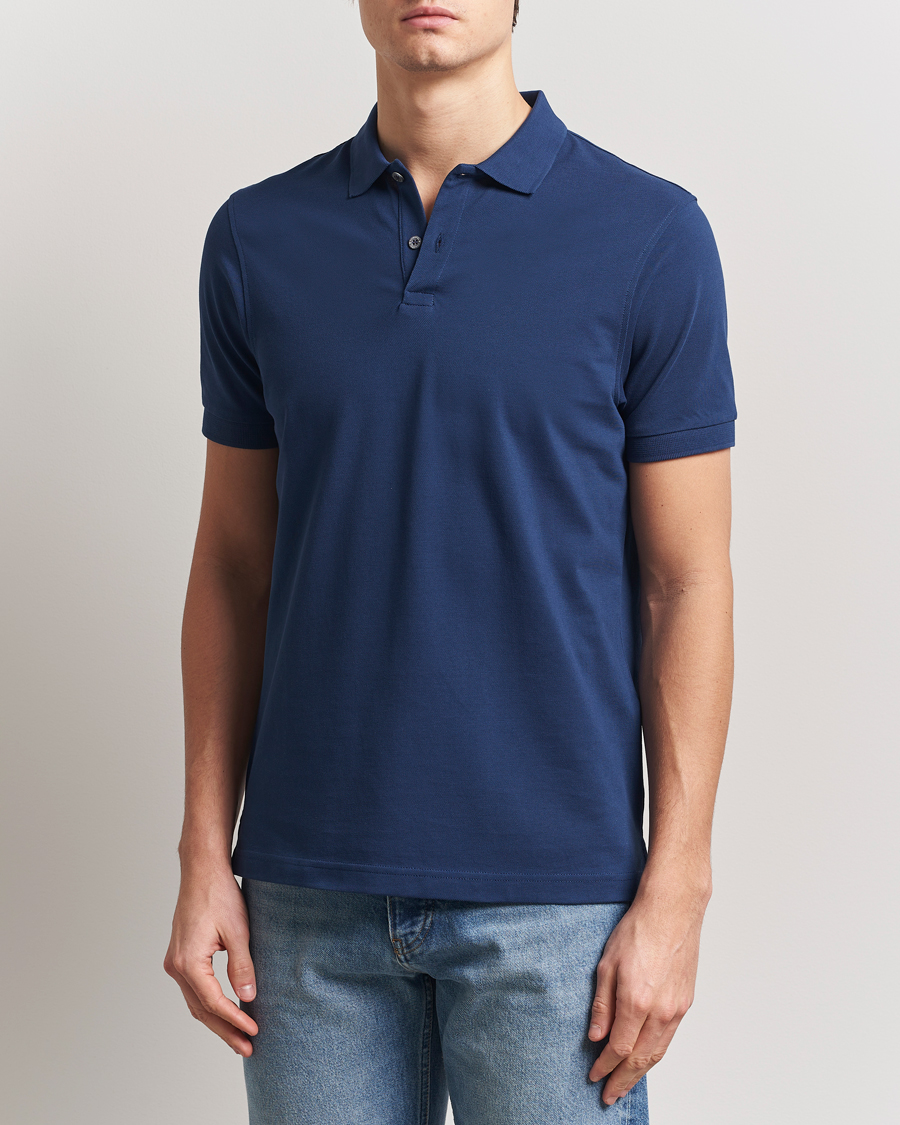 Herr | Pikéer | Sunspel | Supima Cotton Short Sleeve Pique Polo Ink Blue