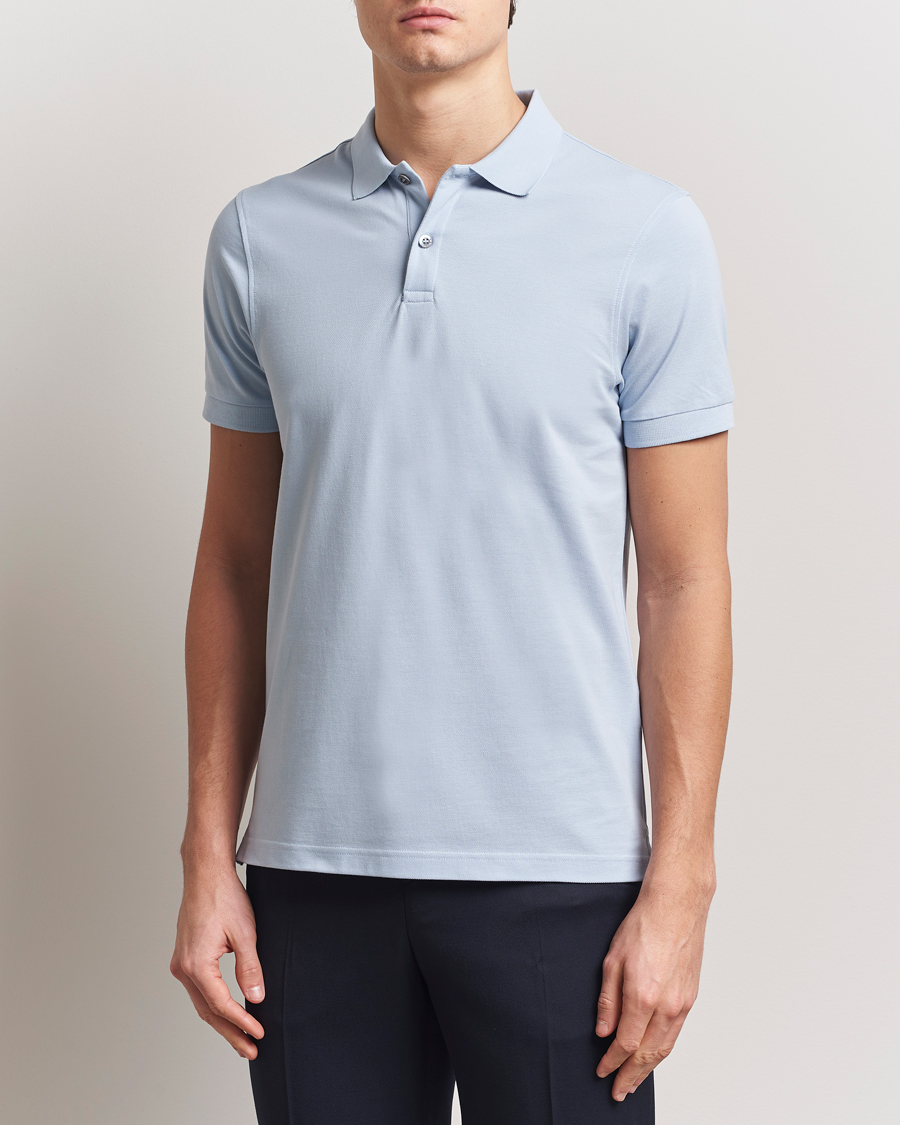 Herr | Pikéer | Sunspel | Supima Cotton Short Sleeve Pique Polo Blue Mist