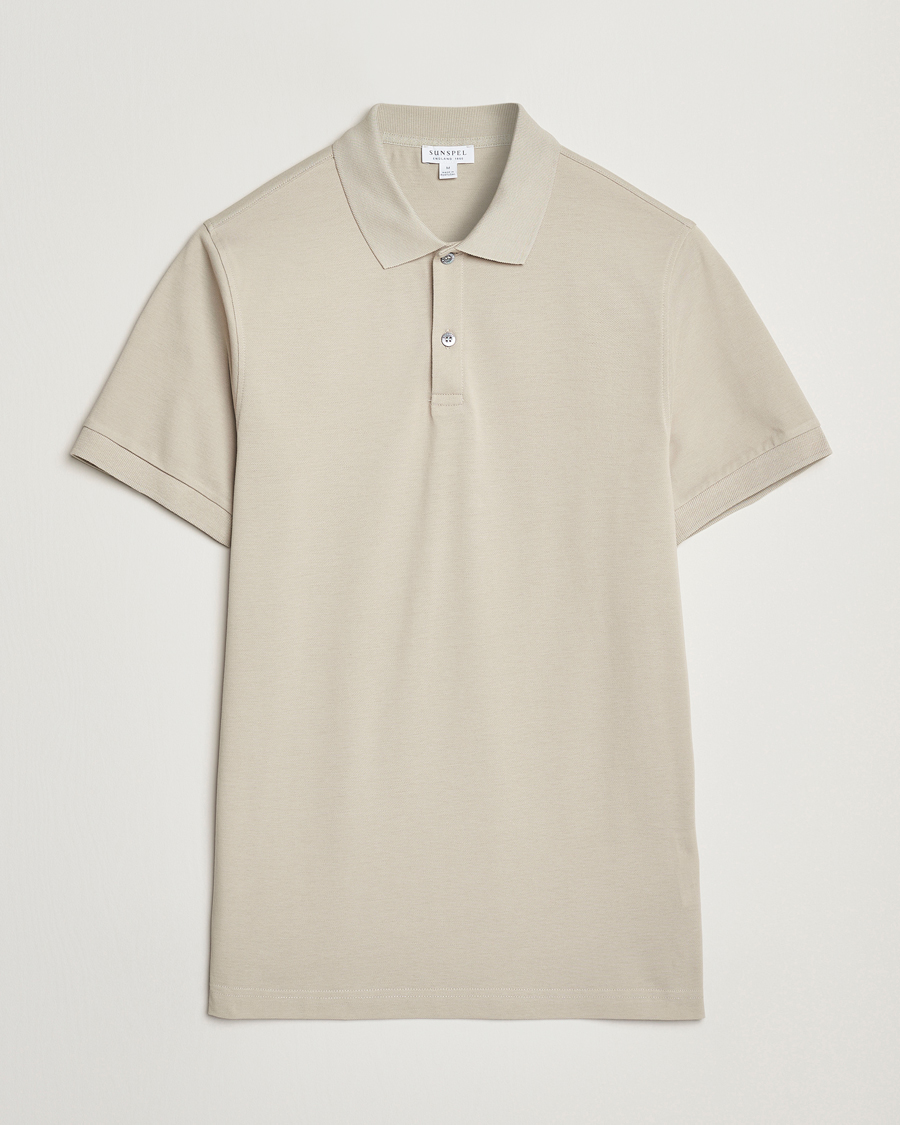 Herr | Pikéer | Sunspel | Supima Cotton Short Sleeve Pique Polo Ash Grey