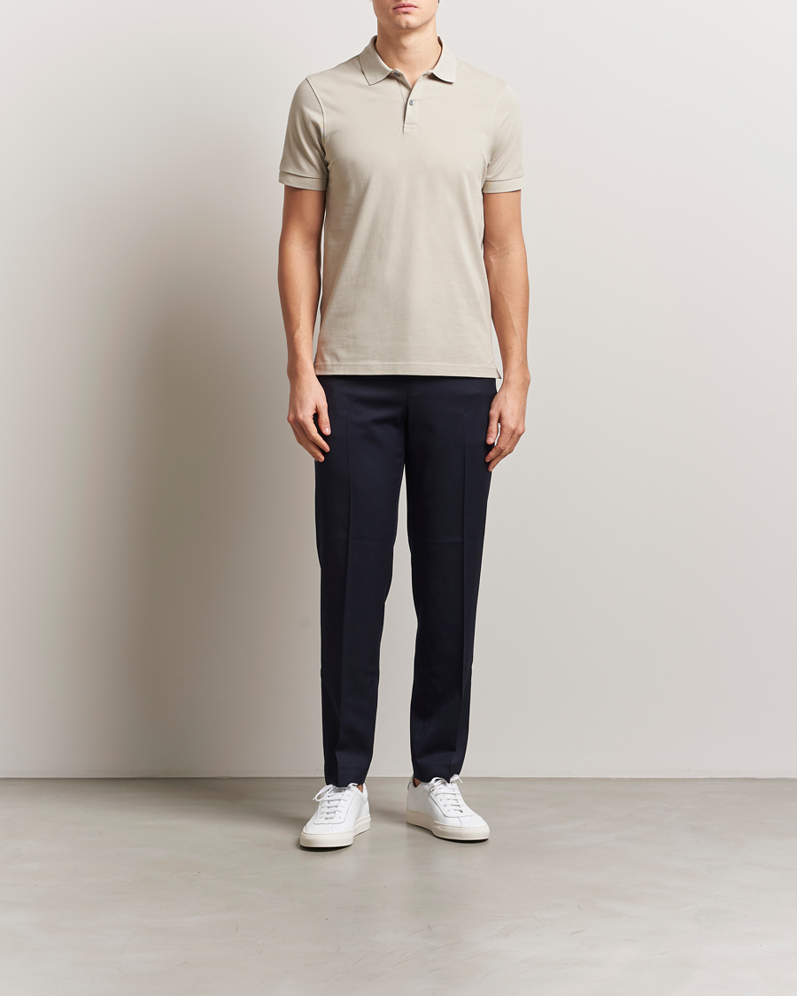 Herr | Pikéer | Sunspel | Supima Cotton Short Sleeve Pique Polo Ash Grey