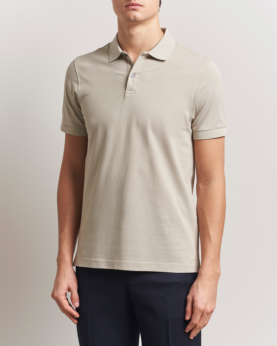 Herr | Pikéer | Sunspel | Supima Cotton Short Sleeve Pique Polo Ash Grey