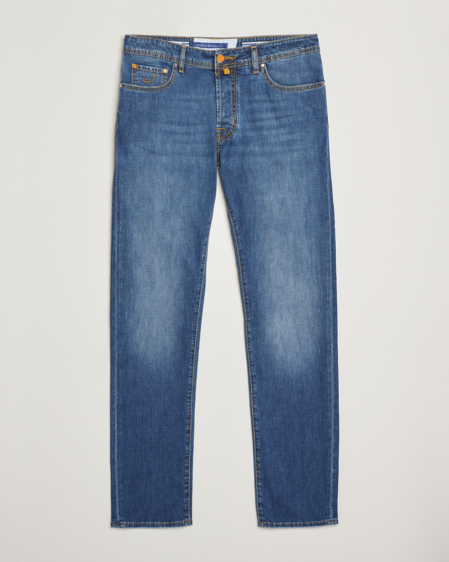 Herr | Jeans | Jacob Cohën | Bard Slim Fit Denim/Linen Jeans Mid Blue