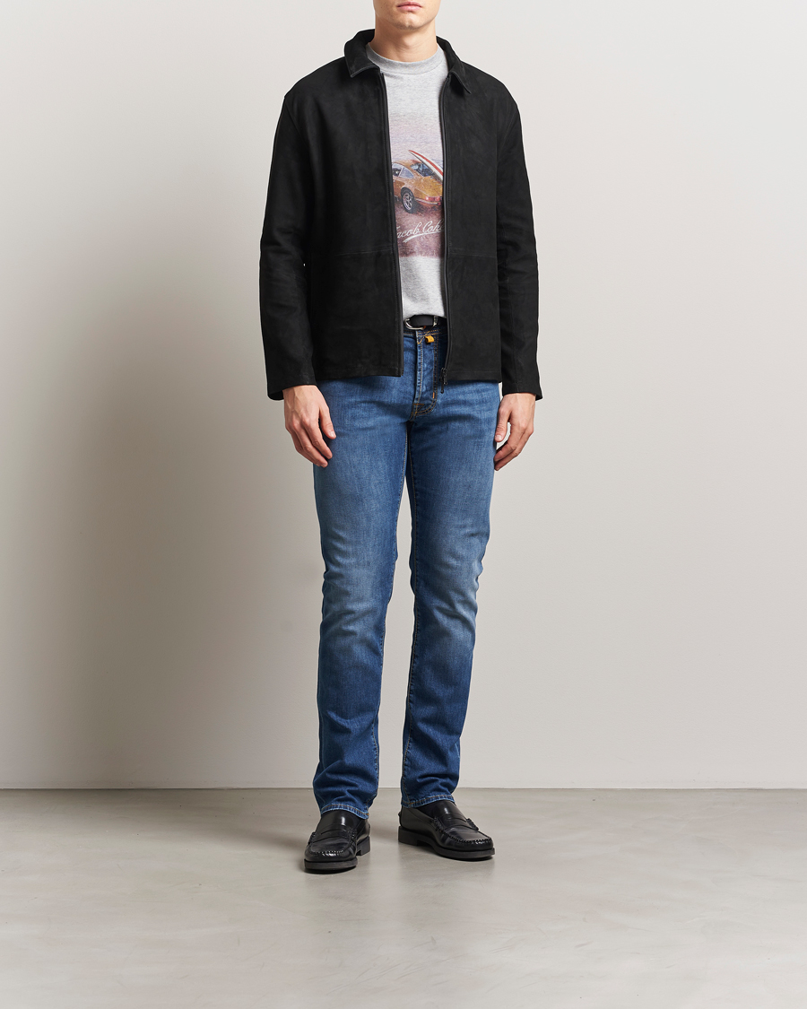 Herr | Jeans | Jacob Cohën | Bard Slim Fit Denim/Linen Jeans Mid Blue