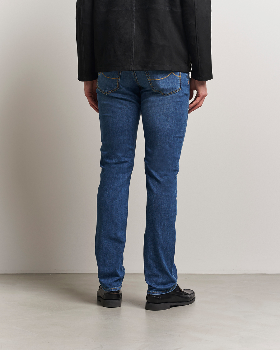 Herr | Jeans | Jacob Cohën | Bard Slim Fit Denim/Linen Jeans Mid Blue