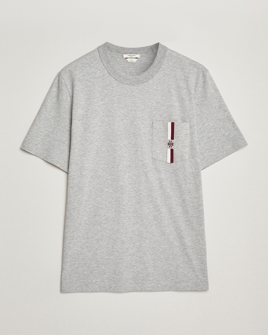Herr | T-Shirts | Jacob Cohën | Cotton Stripe Logo Pocket T-Shirt Light Grey