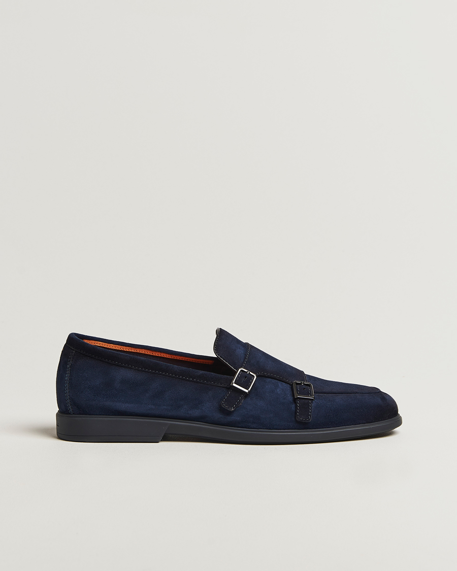 Herr | Loafers | Santoni | Malibu Double Buckle Loafers Navy Suede
