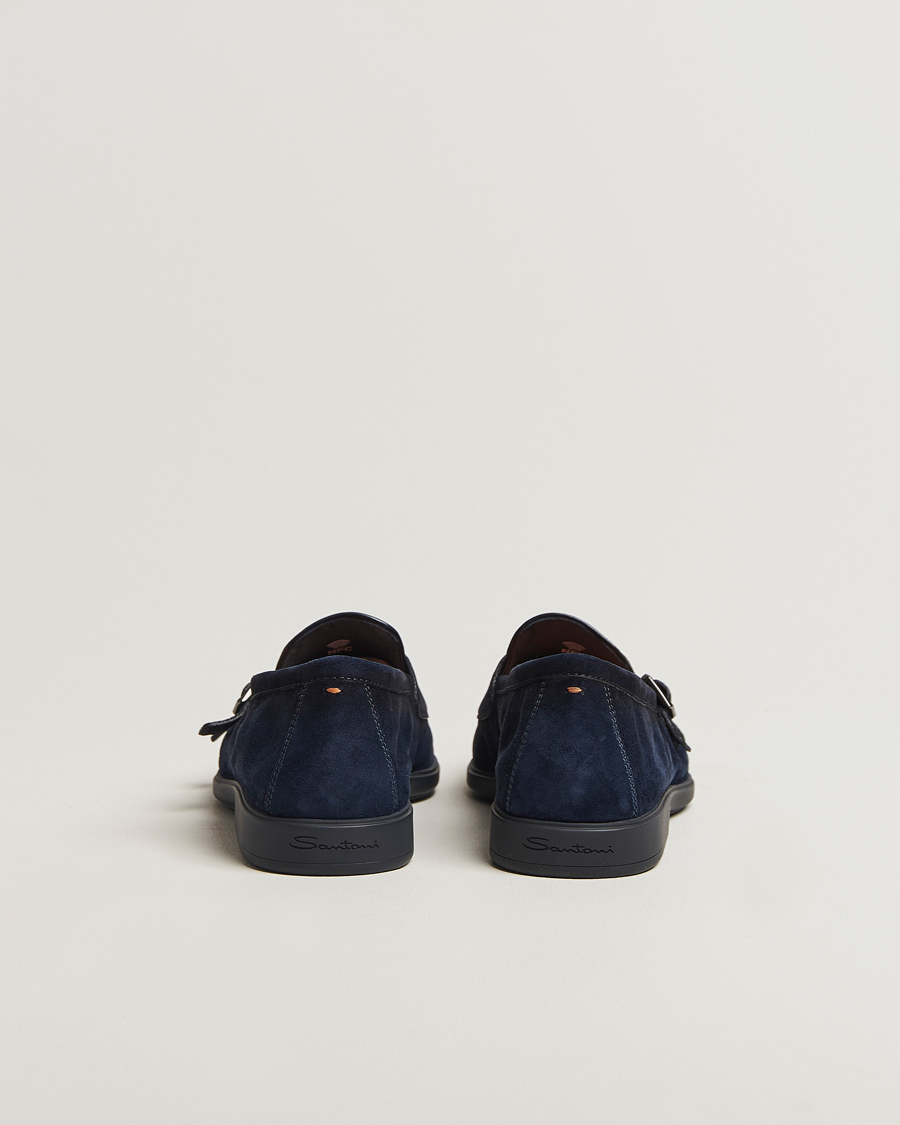 Herr | Loafers | Santoni | Malibu Double Buckle Loafers Navy Suede