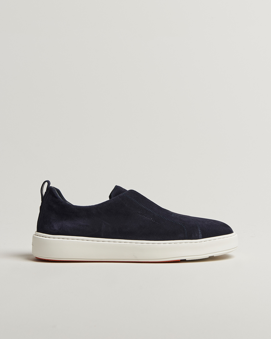 Herr | Sneakers | Santoni | Cleanic No Lace Sneakers Navy Suede