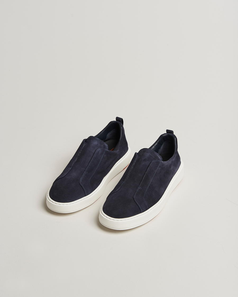 Herr | Sneakers | Santoni | Cleanic No Lace Sneakers Navy Suede