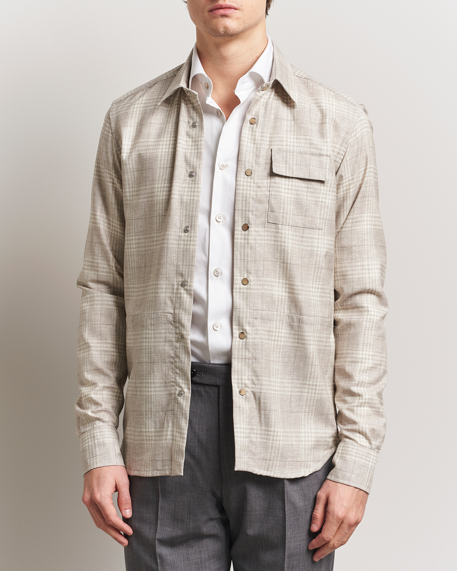 Herr | Skjortor | Kiton | Virgin Wool Check Overshirt Beige