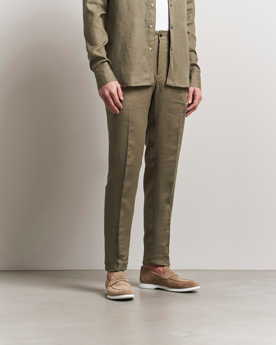 Herr | Byxor | Kiton | Linen Drawstring Pants Olive