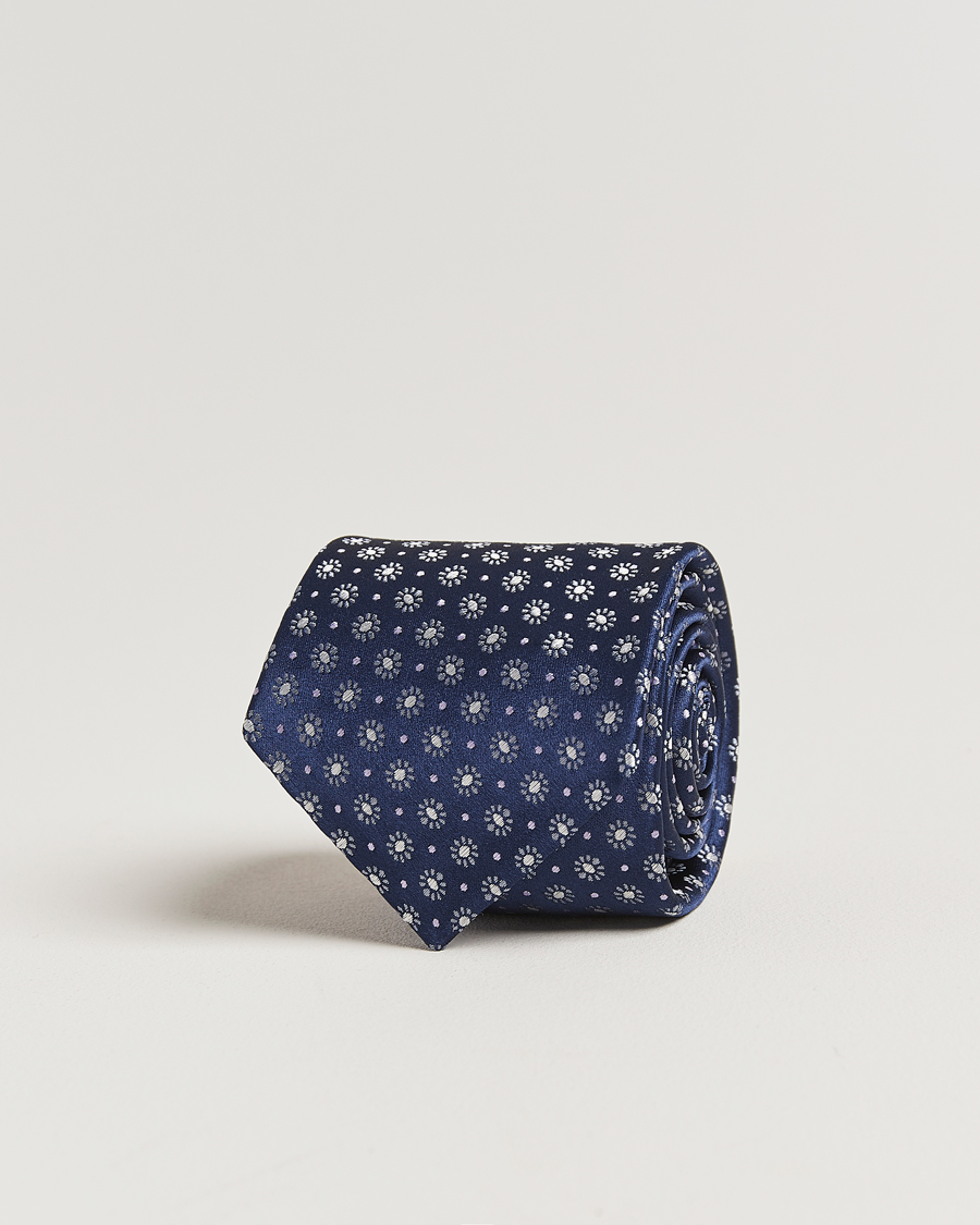 Herr | Slipsar | Kiton | Flower Jacquard Silk Tie Navy