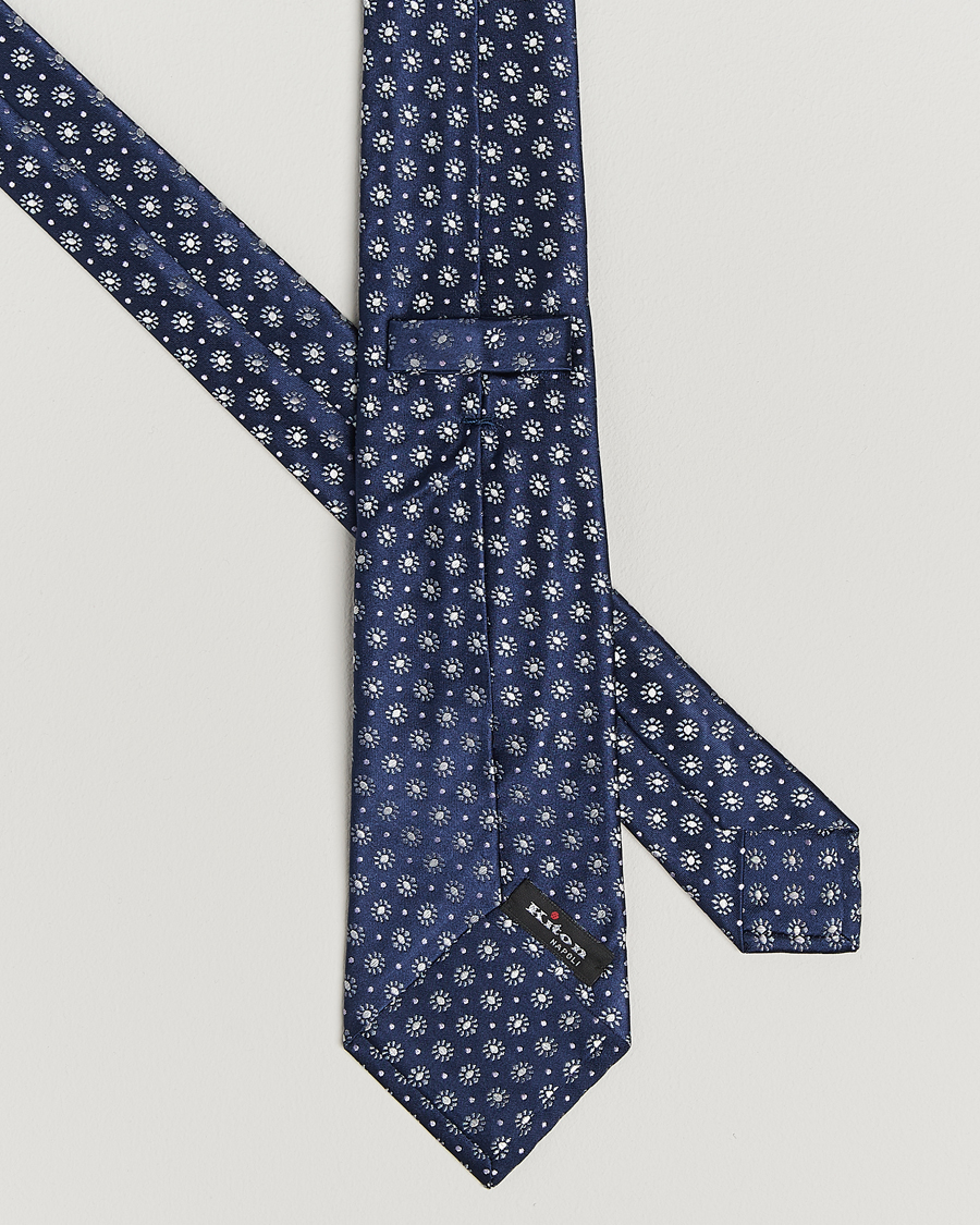 Herr | Slipsar | Kiton | Flower Jacquard Silk Tie Navy