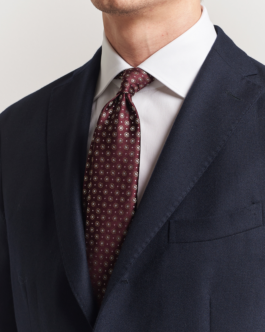 Herr | Slipsar | Kiton | Flower Jacquard Silk Tie Brown