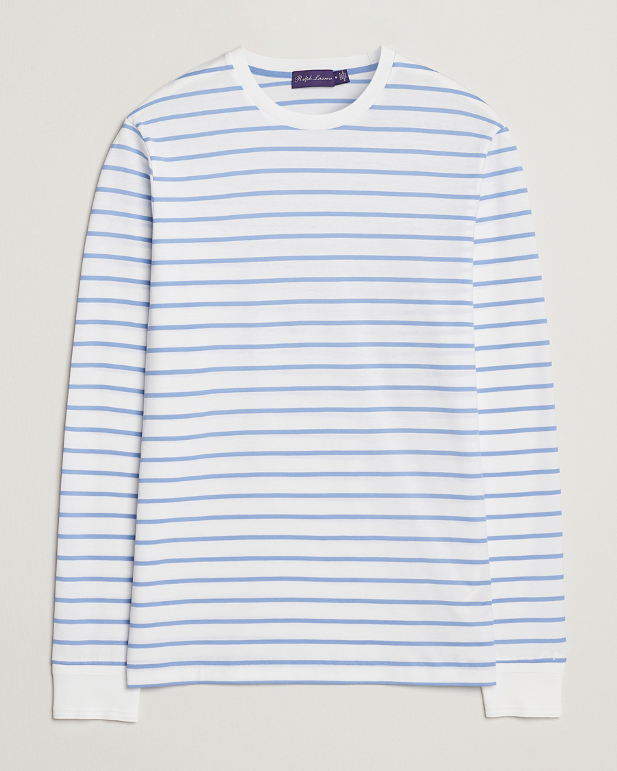 Herr | T-Shirts | Ralph Lauren Purple Label | Long Sleeve Striped T-Shirt White/Cornflower