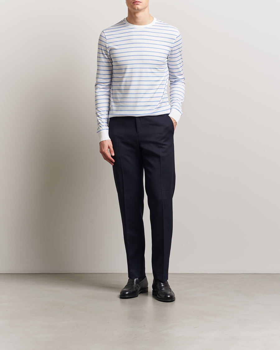 Herr | T-Shirts | Ralph Lauren Purple Label | Long Sleeve Striped T-Shirt White/Cornflower