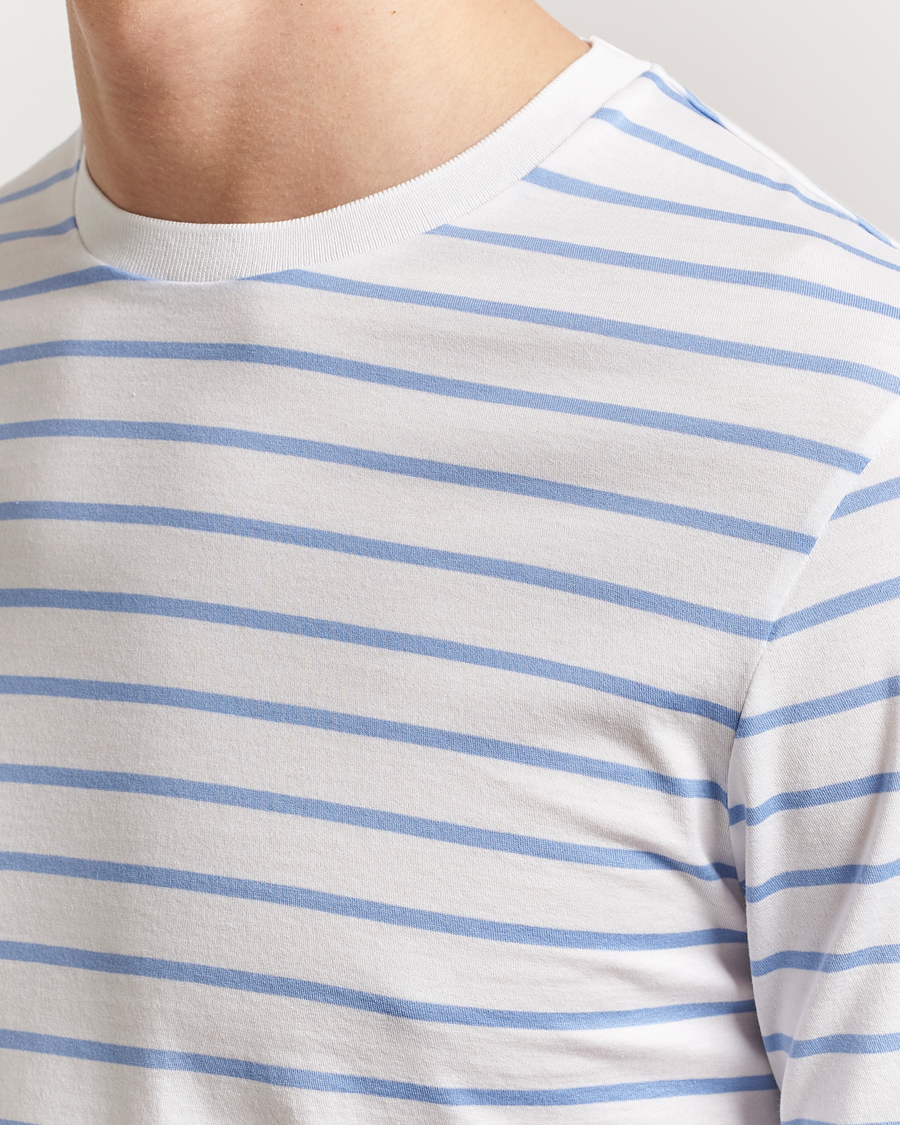 Herr | T-Shirts | Ralph Lauren Purple Label | Long Sleeve Striped T-Shirt White/Cornflower