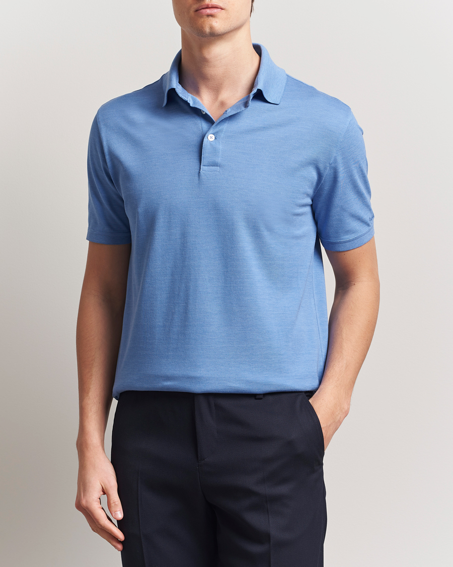 Herr | Pikéer | Ralph Lauren Purple Label | Cotton/Silk Short Sleeve Polo Cornflower