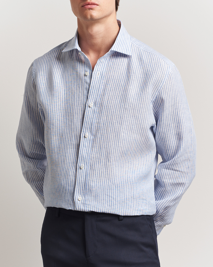 Herr | Skjortor | Ralph Lauren Purple Label | Striped Linen Shirt Light Blue