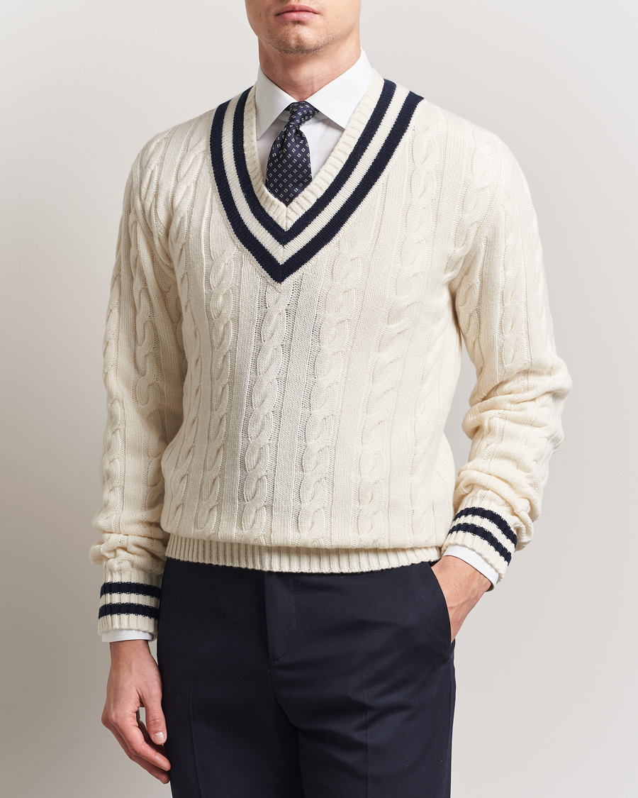 Herr | Tröjor | Ralph Lauren Purple Label | Cashmere Crickett Sweater Cream