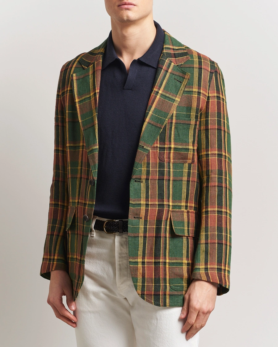 Herr | Kavajer | Drake's | MKI Linen Madras Games Blazer Brown/Green