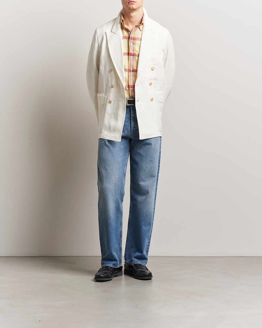 Herr | Kavajer | Drake's | MKIII Linen Games Double Breasted Blazer Ecru